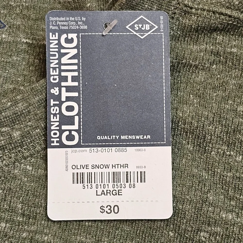 NWT St Johns Bay Henley Shirt Men L Olive Green Long Sleeve Buttons Casual - Picture 5 of 13